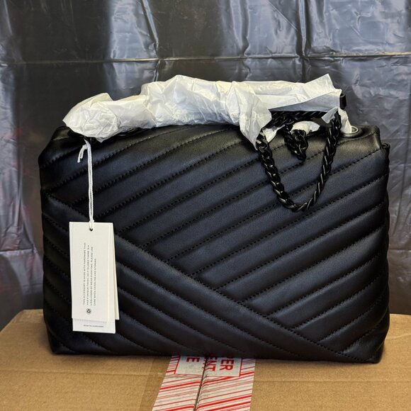 Tory Burch Kira Chevron Large Shoulder Bag – Black/Silver - Picture 9 of 10